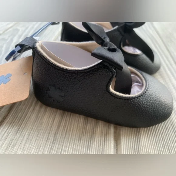 Lucky Brand Crib Shoes Black Bow 6-9 Months Size 3 Baby Girl - Picture 10 of 10